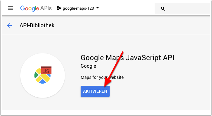 Google Maps JavaScript API aktivieren