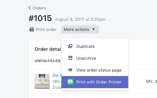 Order Printer aus einer Bestellung heraus aufrufen